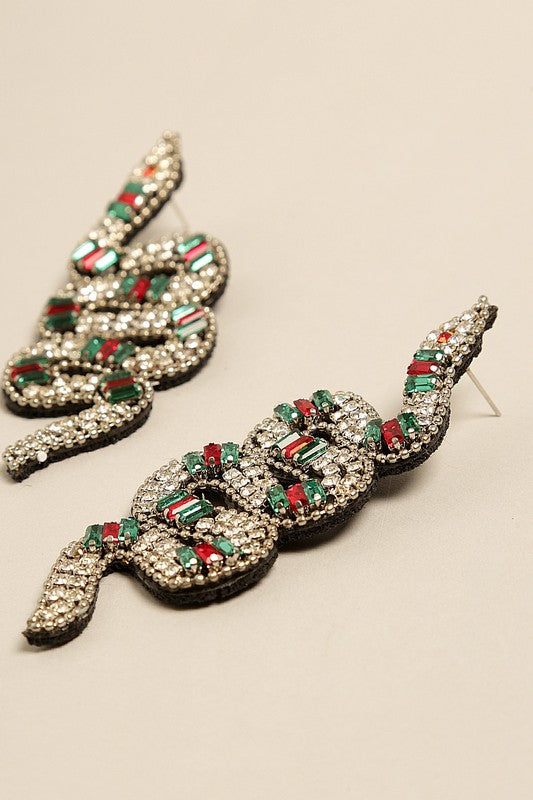 Rhinestones Beaded Snake Post-Drop Earrings