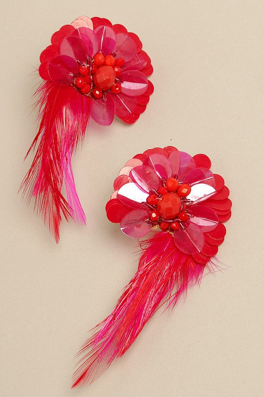 Flower Fiesta Earrings with Feather Drop