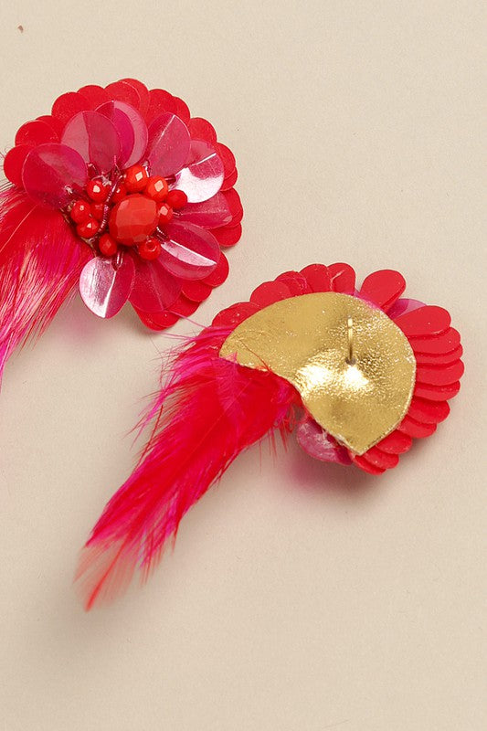 Flower Fiesta Earrings with Feather Drop