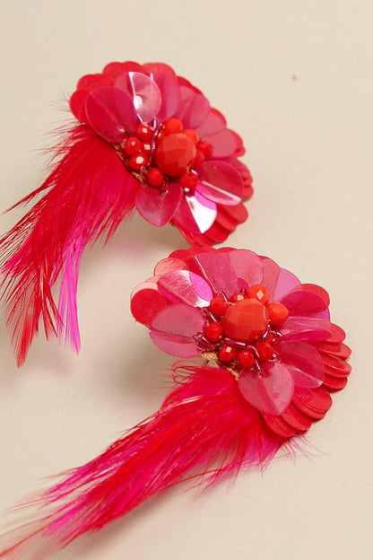 Flower Fiesta Earrings with Feather Drop