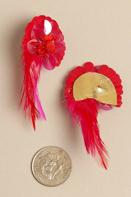 Flower Fiesta Earrings with Feather Drop