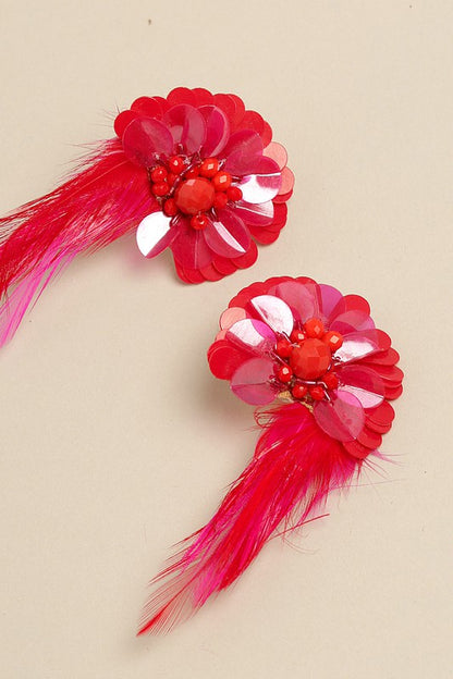 Flower Fiesta Earrings with Feather Drop