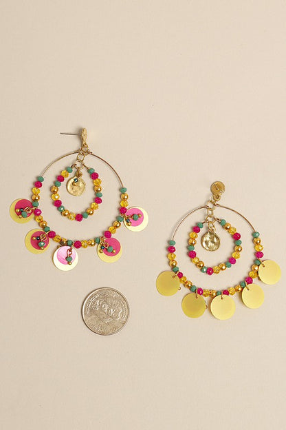 Boho Tribal Beaded Rings Drop Earrings