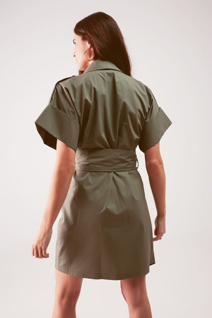 ASYMMETRIC MINI SHIRT DRESS IN KHAKI