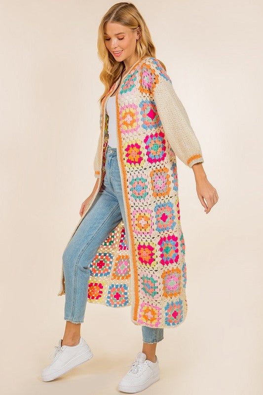 HANDMADE CROCHET ROUND NECK LONG CARDIGAN