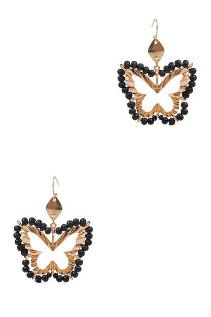 Butterfly with Wood Bead Hook Earrings