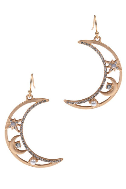 Moon Shaped Metal Drop Hook Earrings