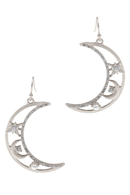 Moon Shaped Metal Drop Hook Earrings