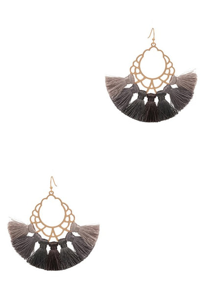 Filigree Metal with Tassel Hook Earrings