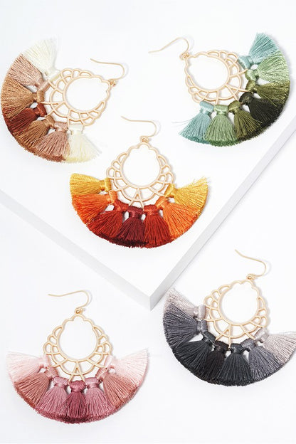 Filigree Metal with Tassel Hook Earrings