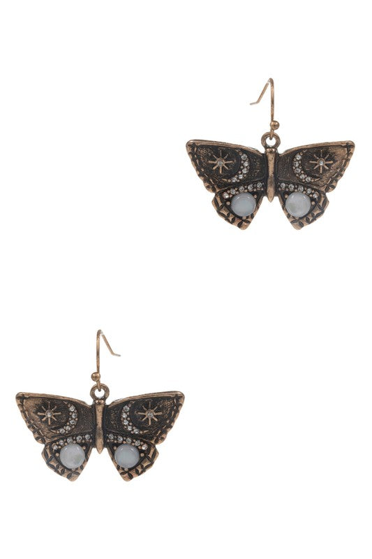 Paved Butterfly Shaped Metal Hook Earrings