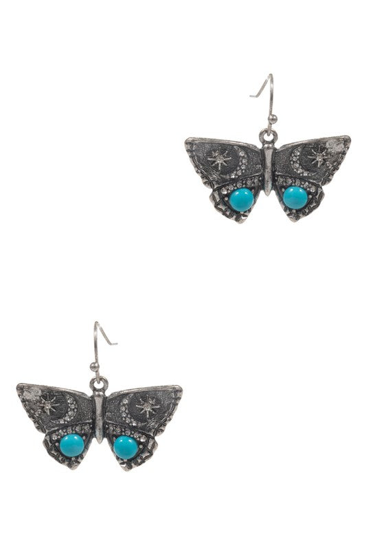 Paved Butterfly Shaped Metal Hook Earrings