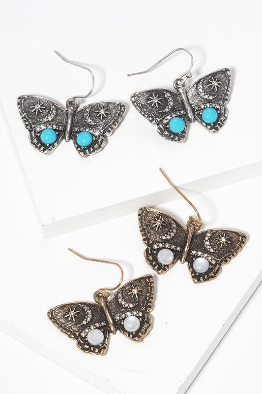 Paved Butterfly Shaped Metal Hook Earrings