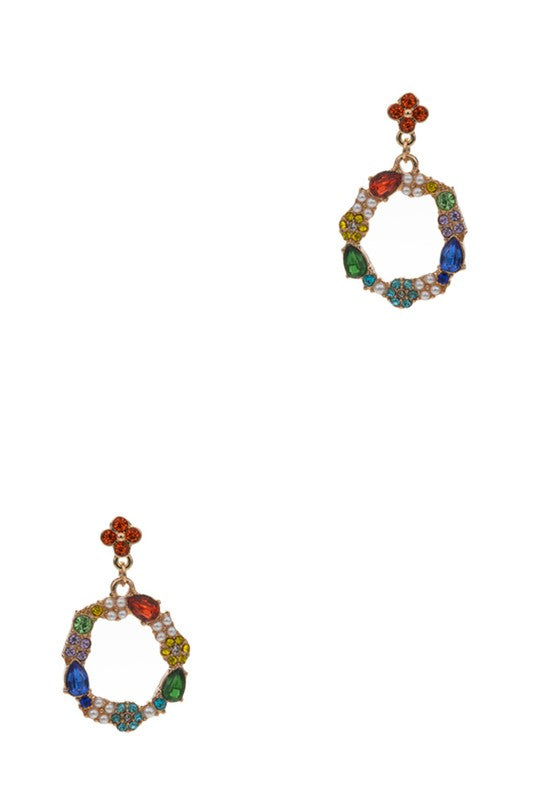 Paved Circle Post Drop Earrings