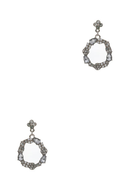 Paved Circle Post Drop Earrings