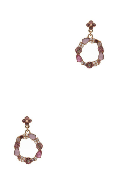 Paved Circle Post Drop Earrings