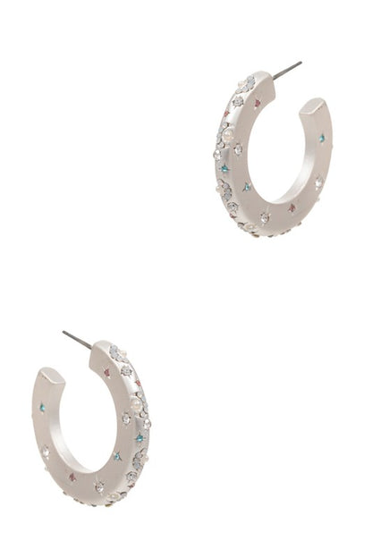 Paved Round Post Hoop Earrings