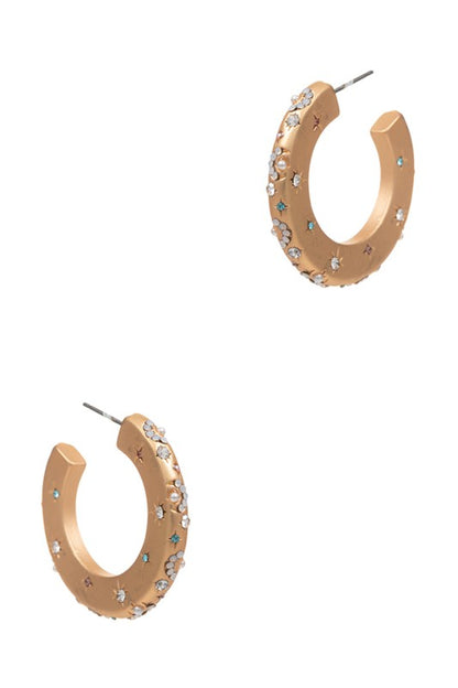 Paved Round Post Hoop Earrings