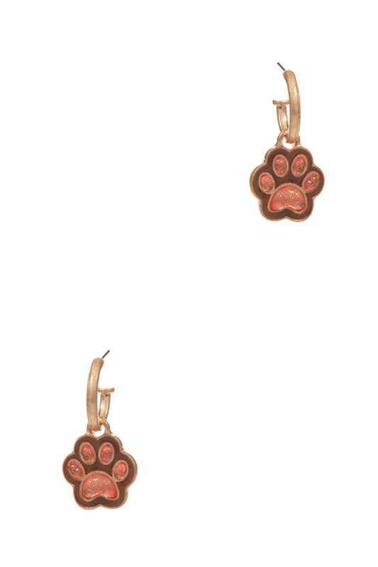 3D Paw Enamel Pendant Post Hoop Earrings