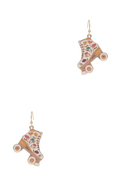 Retro Roller Skate Enamel Pendant Hook Earrings