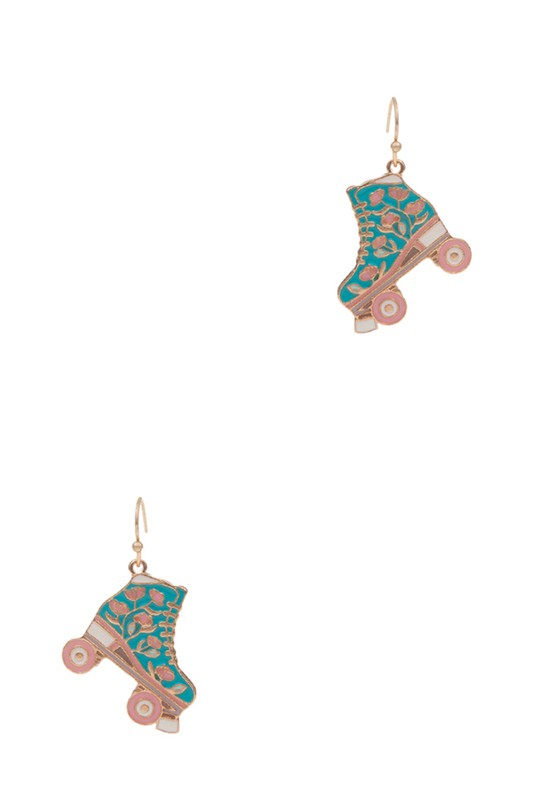 Retro Roller Skate Enamel Pendant Hook Earrings