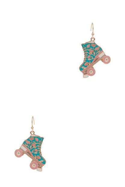 Retro Roller Skate Enamel Pendant Hook Earrings