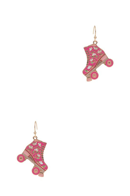 Retro Roller Skate Enamel Pendant Hook Earrings