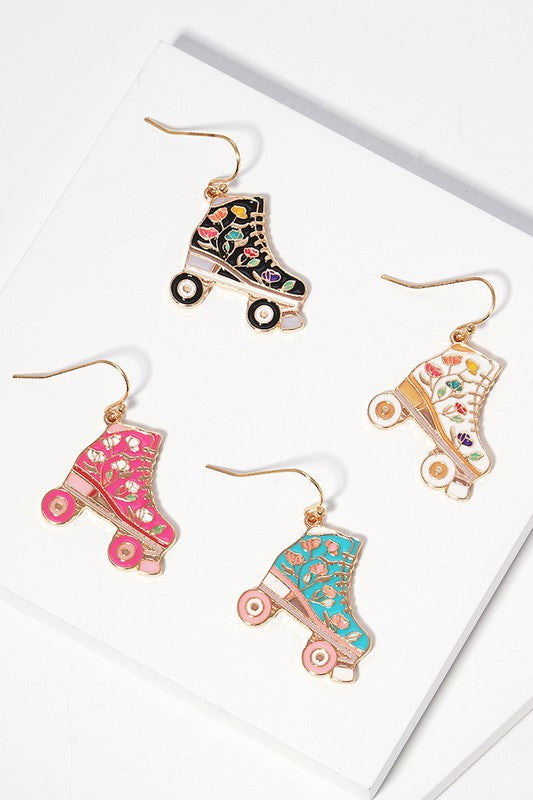 Retro Roller Skate Enamel Pendant Hook Earrings