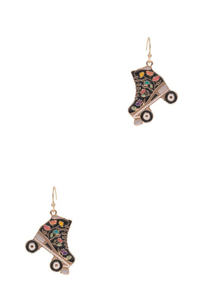 Retro Roller Skate Enamel Pendant Hook Earrings