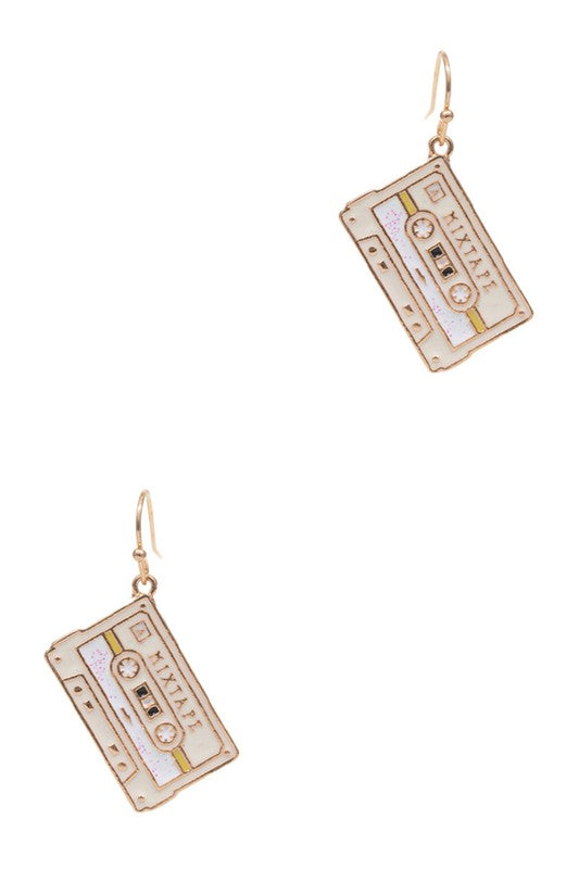 Retro Mixtape Enamel Pendant Hook Earrings