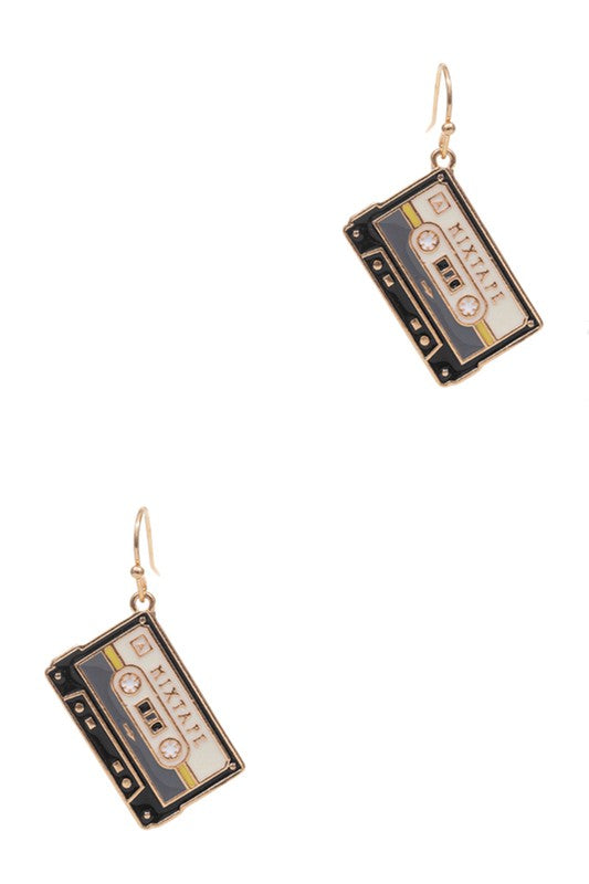 Retro Mixtape Enamel Pendant Hook Earrings