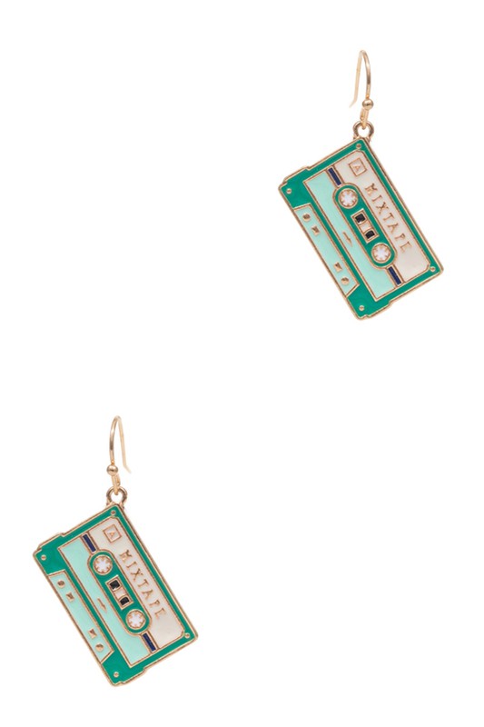 Retro Mixtape Enamel Pendant Hook Earrings