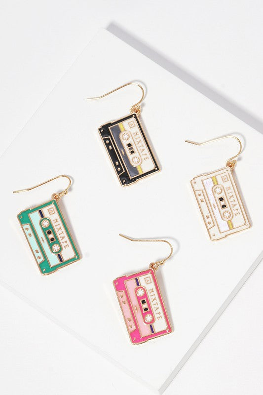 Retro Mixtape Enamel Pendant Hook Earrings