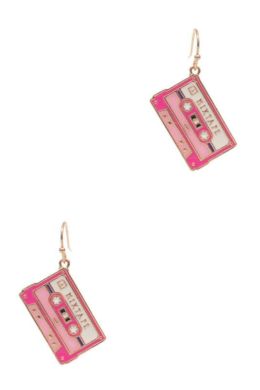 Retro Mixtape Enamel Pendant Hook Earrings