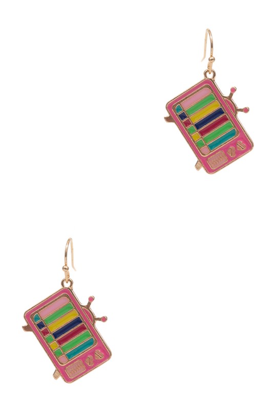 Retro Television Enamel Pendant Hook Earrings