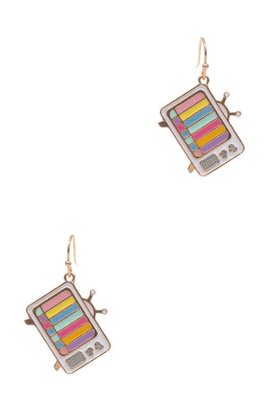 Retro Television Enamel Pendant Hook Earrings