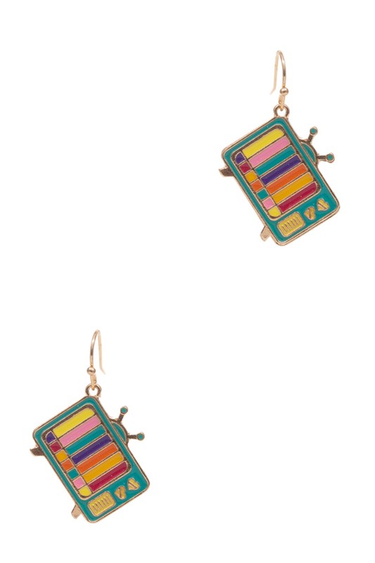 Retro Television Enamel Pendant Hook Earrings