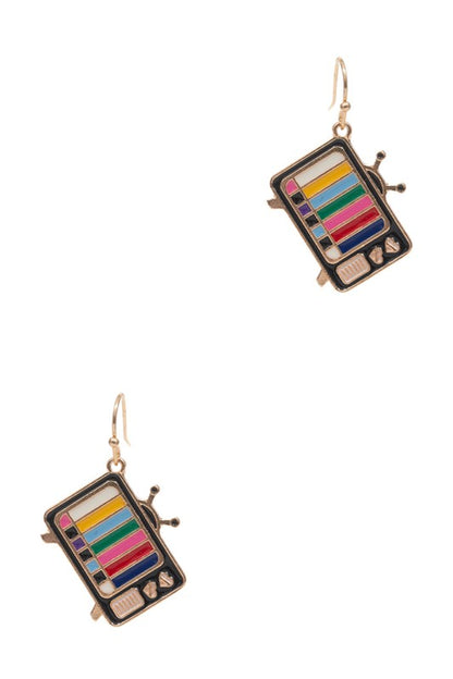 Retro Television Enamel Pendant Hook Earrings