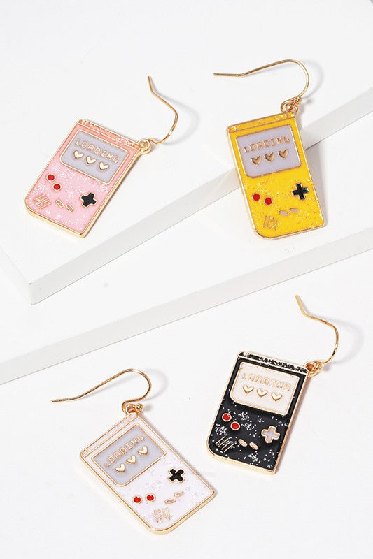 Retro Gameboy Enamel Pendant Hook Earrings