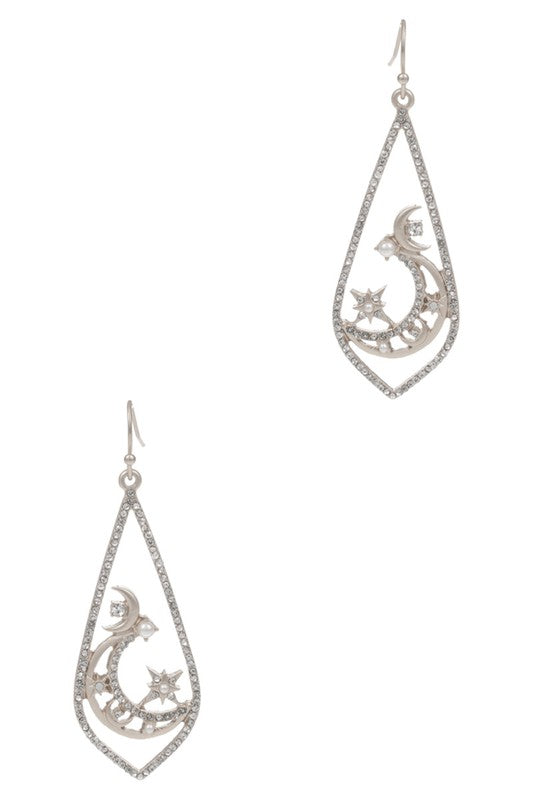 Teardrop Paved Metal Hook Earrings