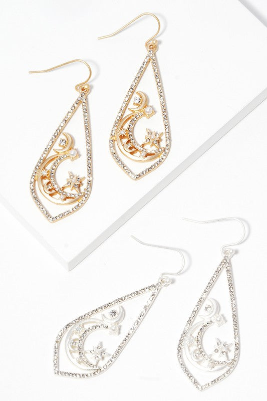 Teardrop Paved Metal Hook Earrings