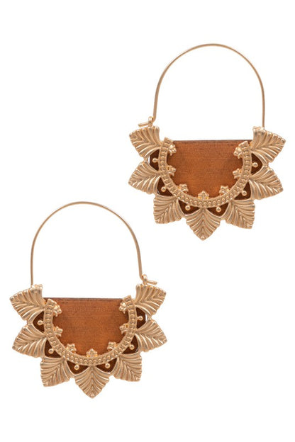 Flower Shaped Wood Hoop Earrings