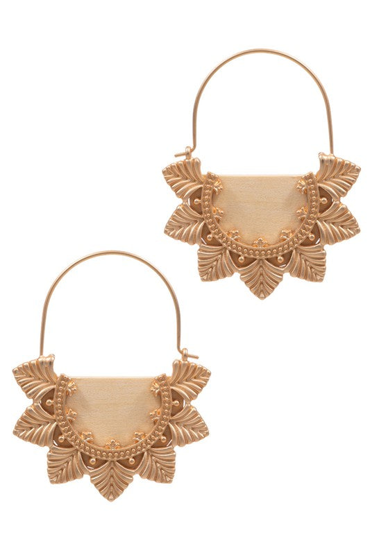 Flower Shaped Wood Hoop Earrings