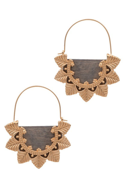 Flower Shaped Wood Hoop Earrings