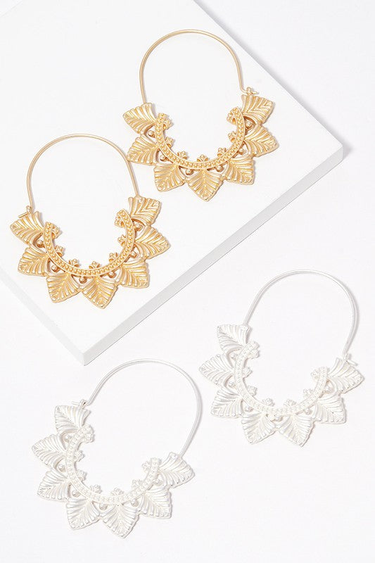 Flower Shaped Dangle Hoop Earrings