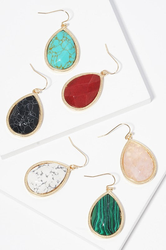 Teardrop Shaped Semi-Precious Stone Earrings