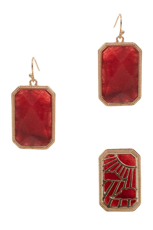 Rectangular Shaped Semi-Precious Stone Earrings