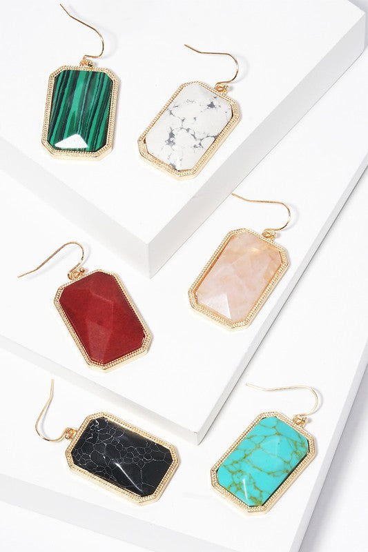 Rectangular Shaped Semi-Precious Stone Earrings