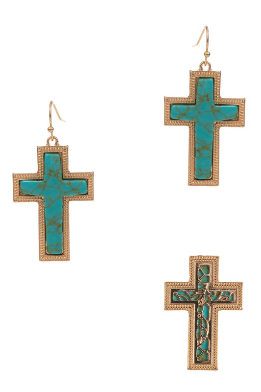 Cross Shaped Semi-Precious Stone Earrings