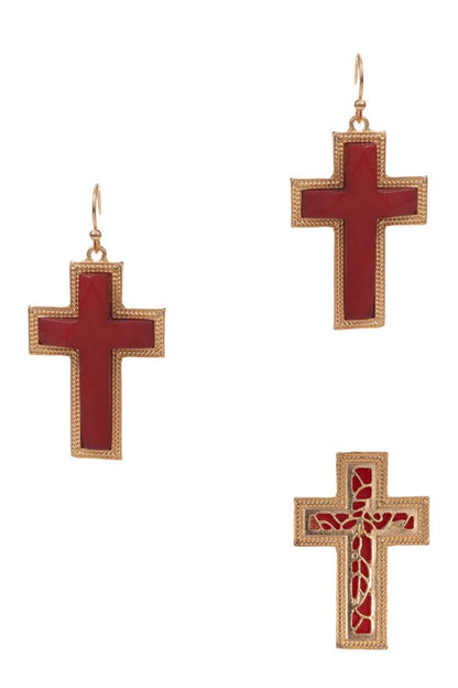 Cross Shaped Semi-Precious Stone Earrings